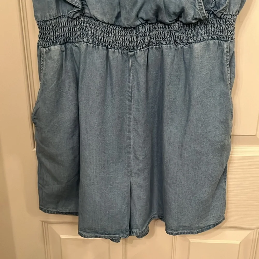 NWT Hayden Women’s‎ Denim Romper Sz Large Ruffles Surplice Top Elastic Waist